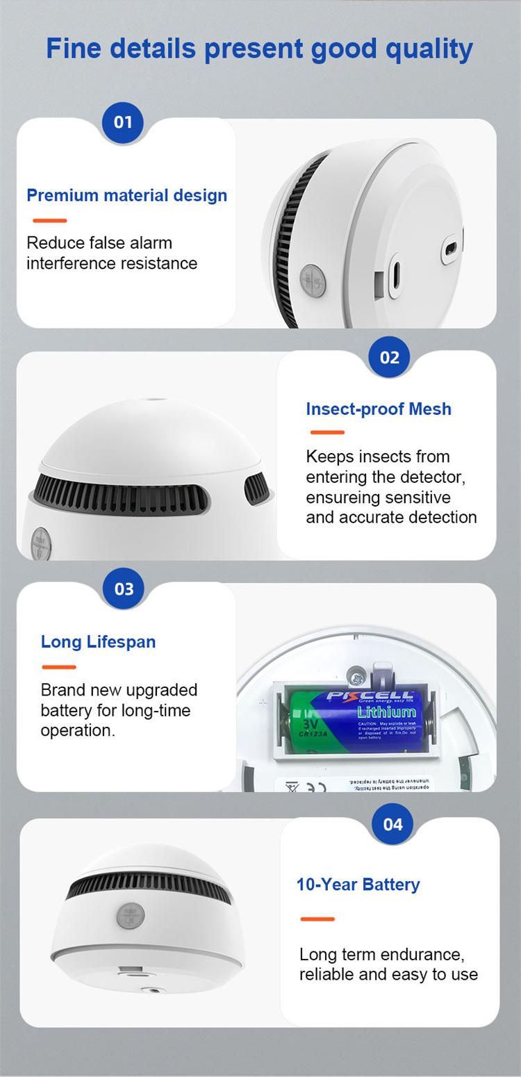2025 New Tuya  Wifi  Zigbee 10 Year Battery  Life  Smoke Alarm & Fire Alarm Detector