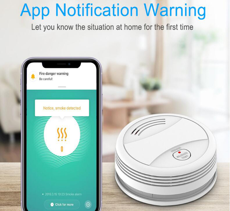 Smart WiFi Smoke Alarm Tuya Smart Life Fire Protection Smoke Alarm System Home Security Smoke Detector